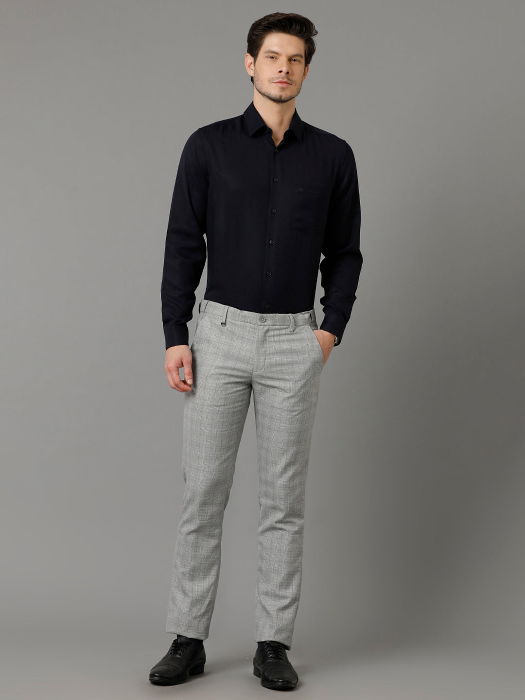 Aldeno Mens Regular Fit Solid Navy Blue Formal Cotton Shirt (LESTE)