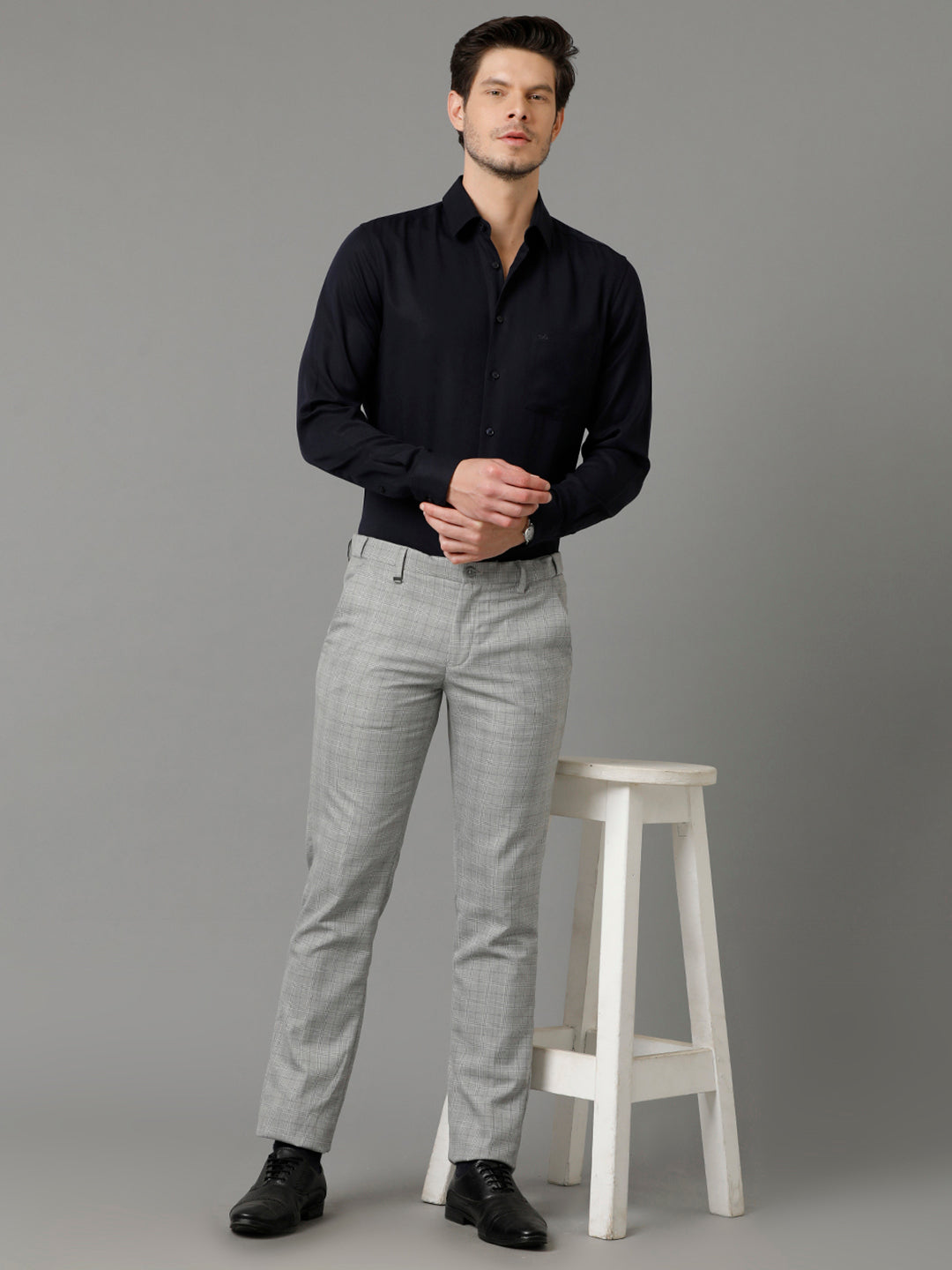 Aldeno Mens Regular Fit Solid Navy Blue Formal Cotton Shirt (LESTE)