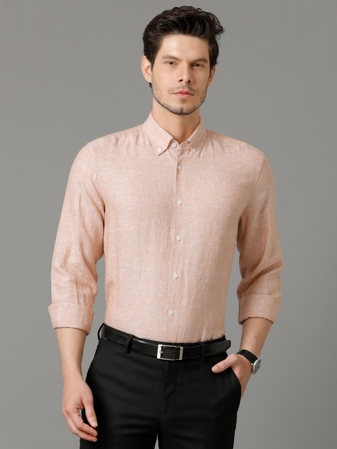 Aldeno Mens Regular Fit Solid Maroon Casual Linen Shirt (LIMO)