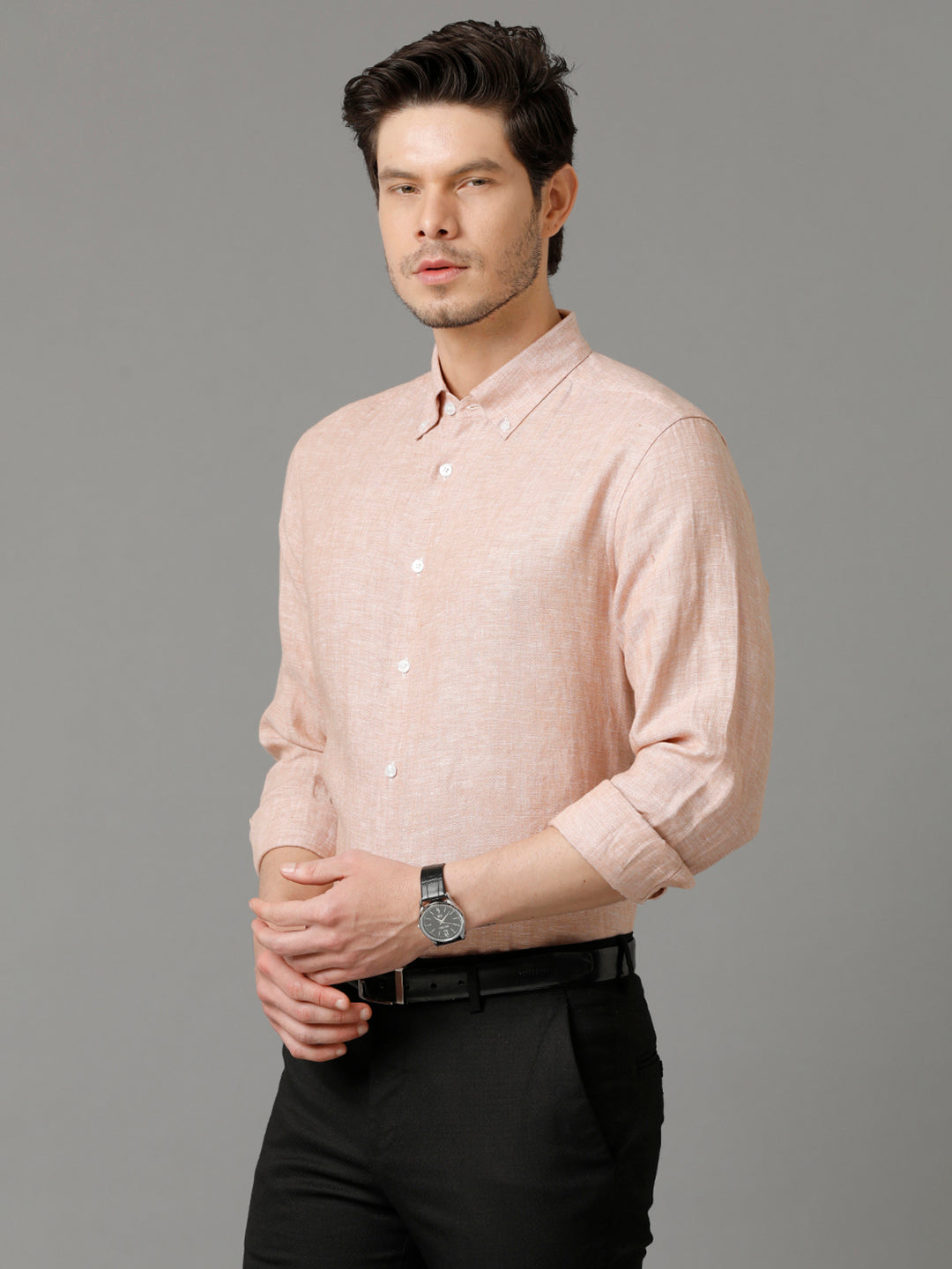 Aldeno Mens Regular Fit Solid Maroon Casual Linen Shirt (LIMO)