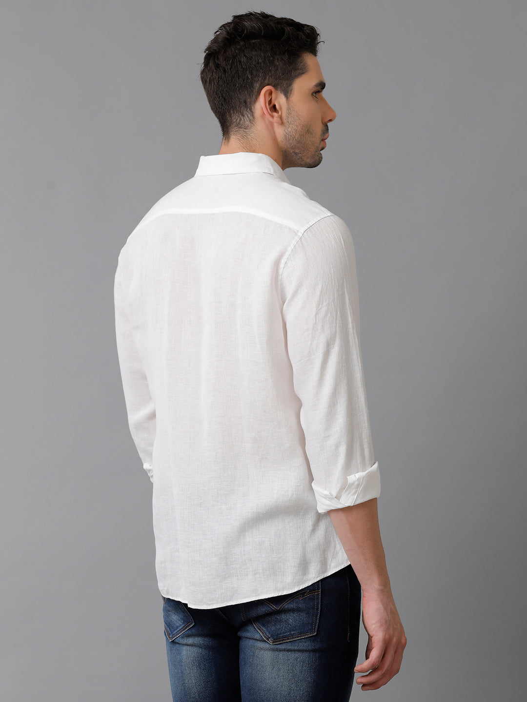 Aldeno Mens Regular Fit Solid White Casual Linen Shirt (LITE)
