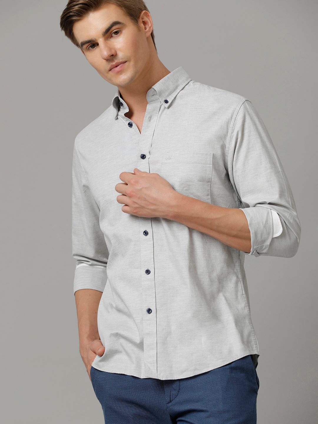 Aldeno Men Self Design Casual Grey Shirt (LONIE)