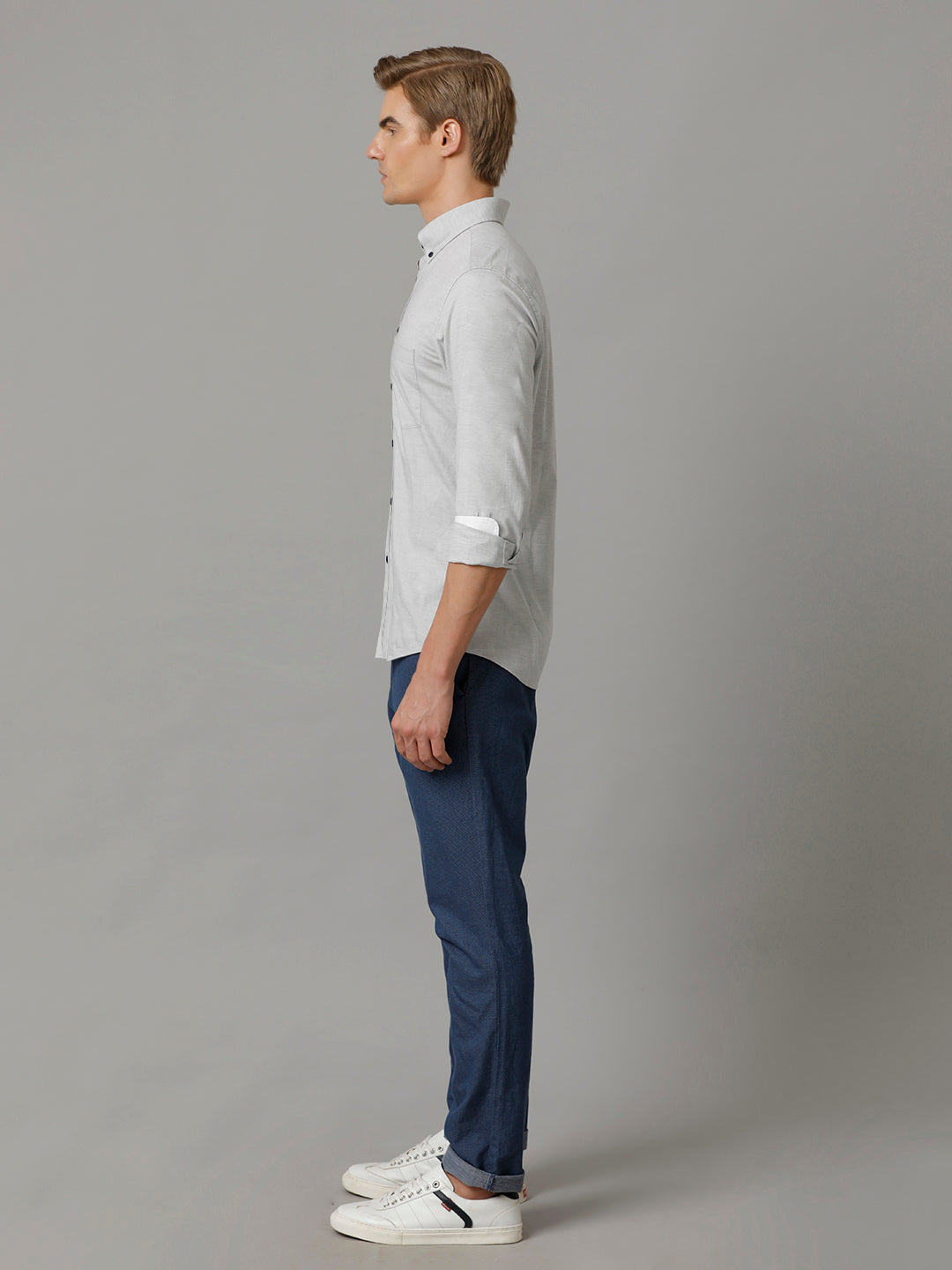 Aldeno Men Self Design Casual Grey Shirt (LONIE)