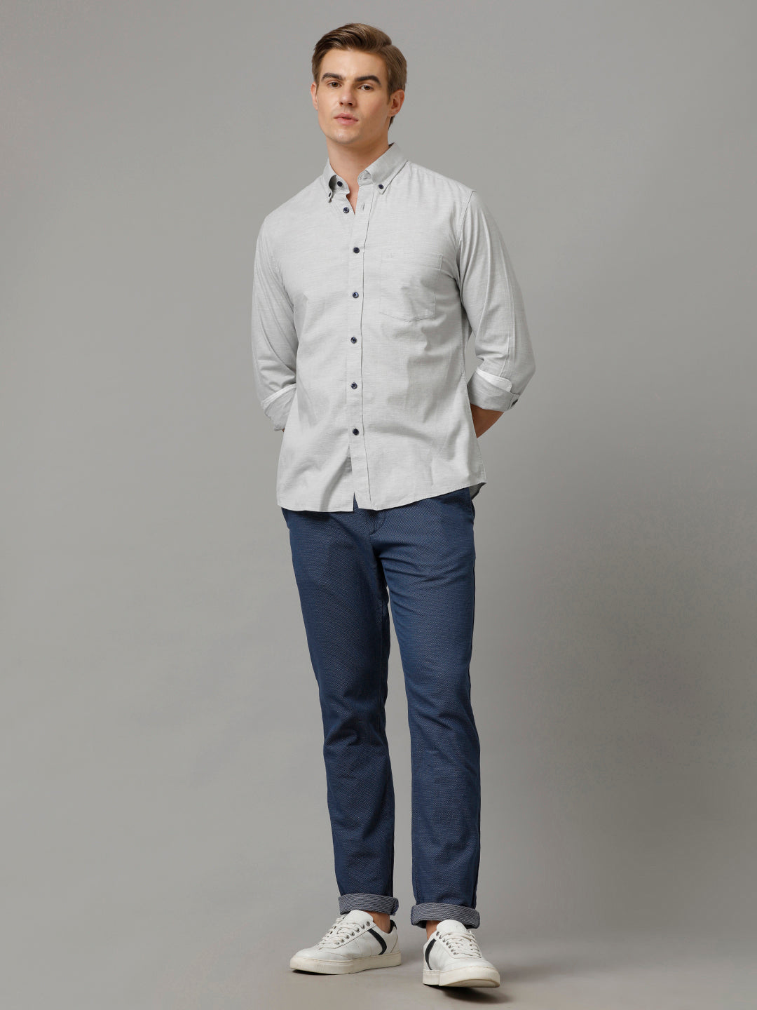 Aldeno Men Self Design Casual Grey Shirt (LONIE)