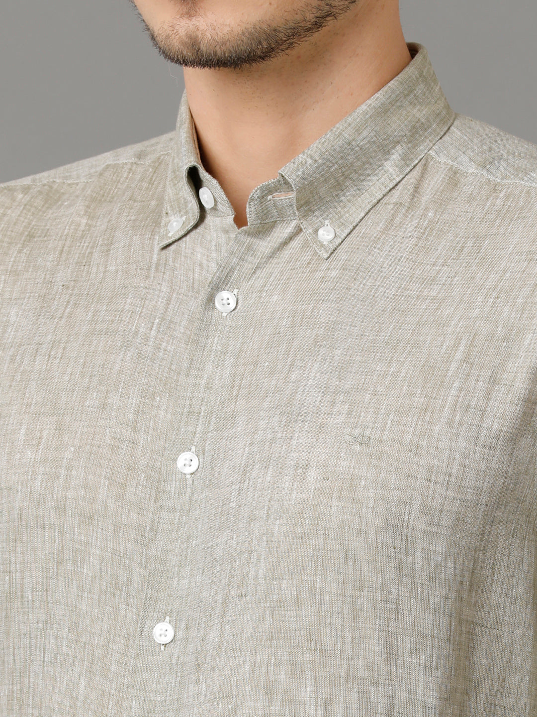 Aldeno Mens Regular Fit Solid Green Casual Linen Shirt (LOUIS)