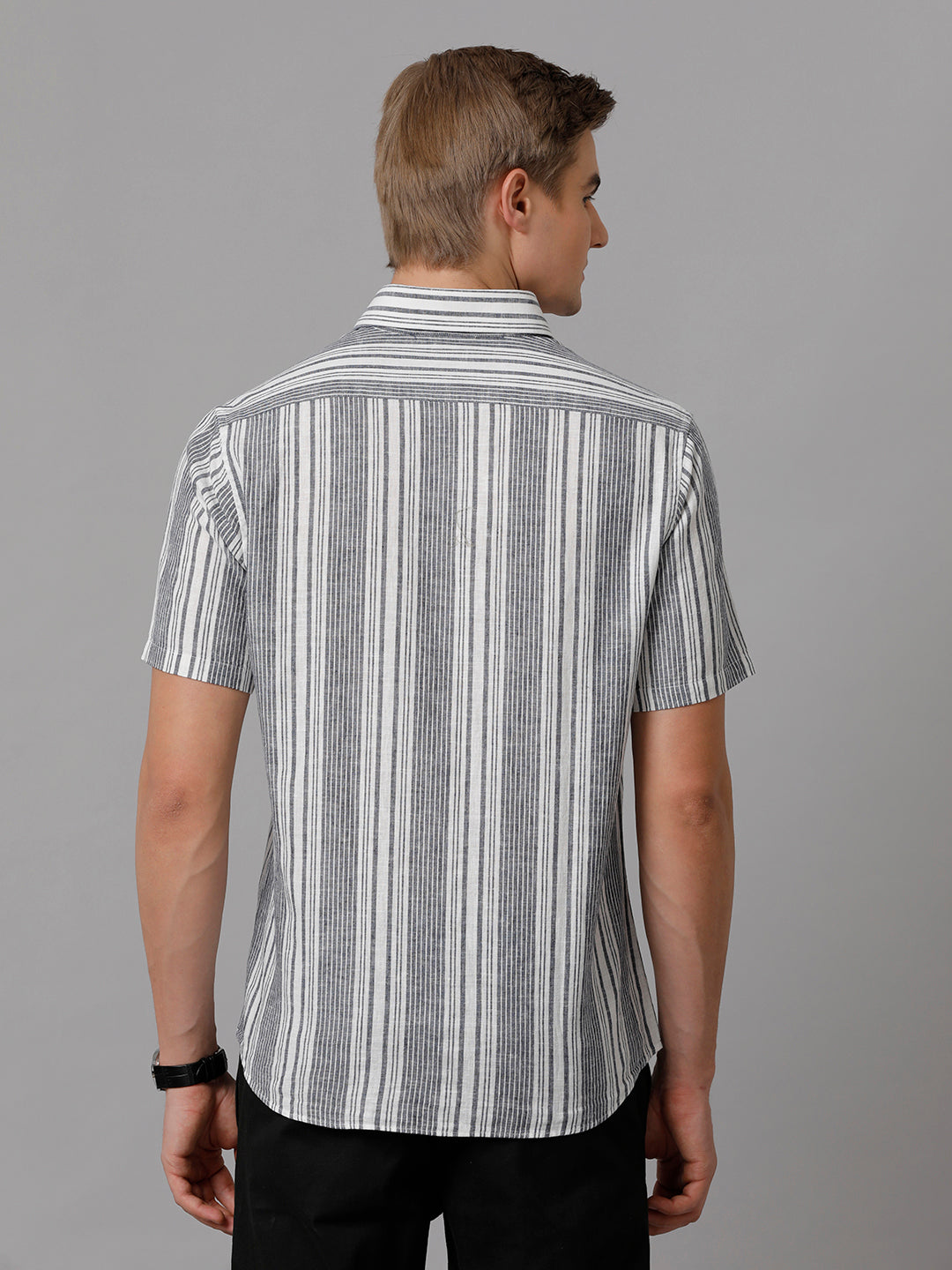 Aldeno Men Striped Casual Grey Shirt (LUCIO)