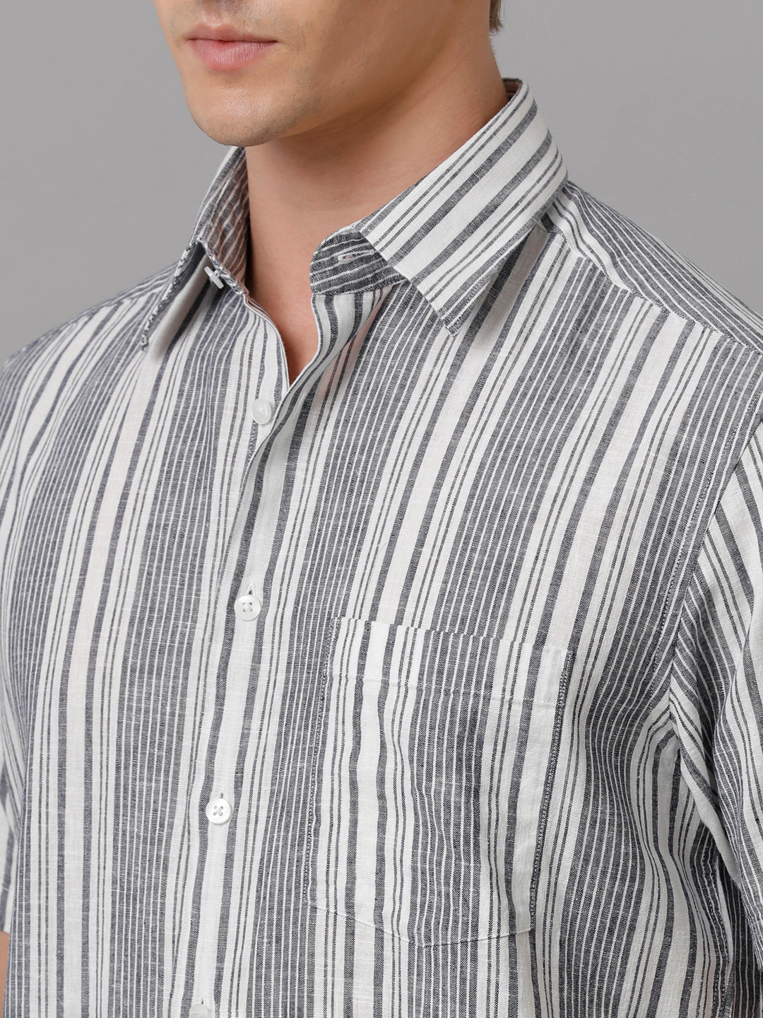 Aldeno Men Striped Casual Grey Shirt (LUCIO)