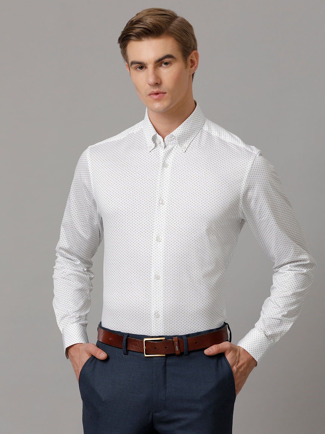 Aldeno Men Printed Formal White Shirt (NYLON)