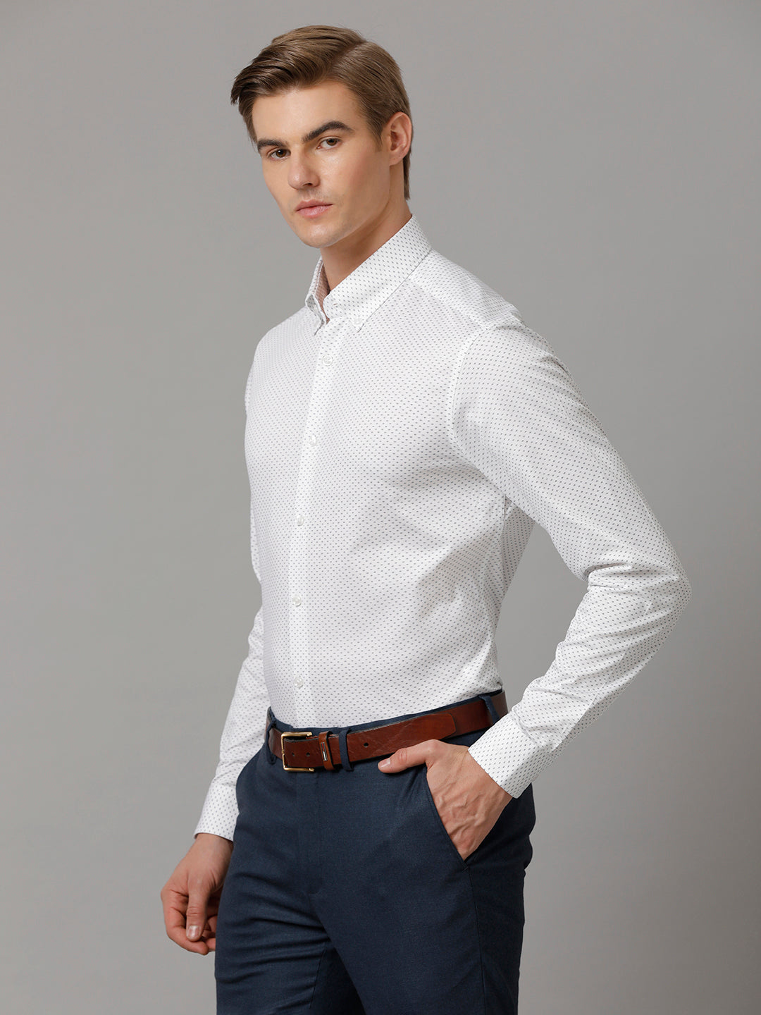 Aldeno Men Printed Formal White Shirt (NYLON)