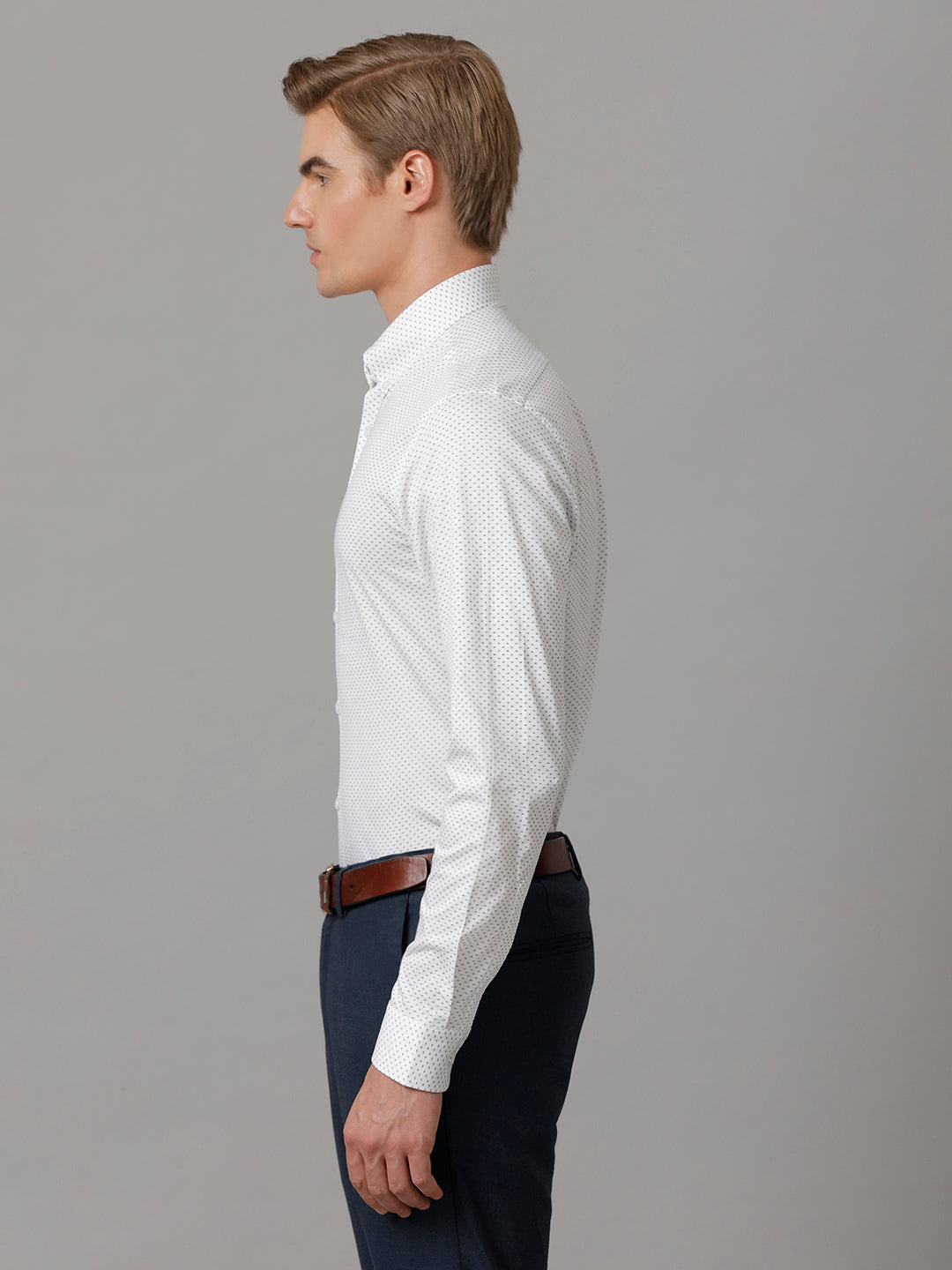 Aldeno Men Printed Formal White Shirt (NYLON)