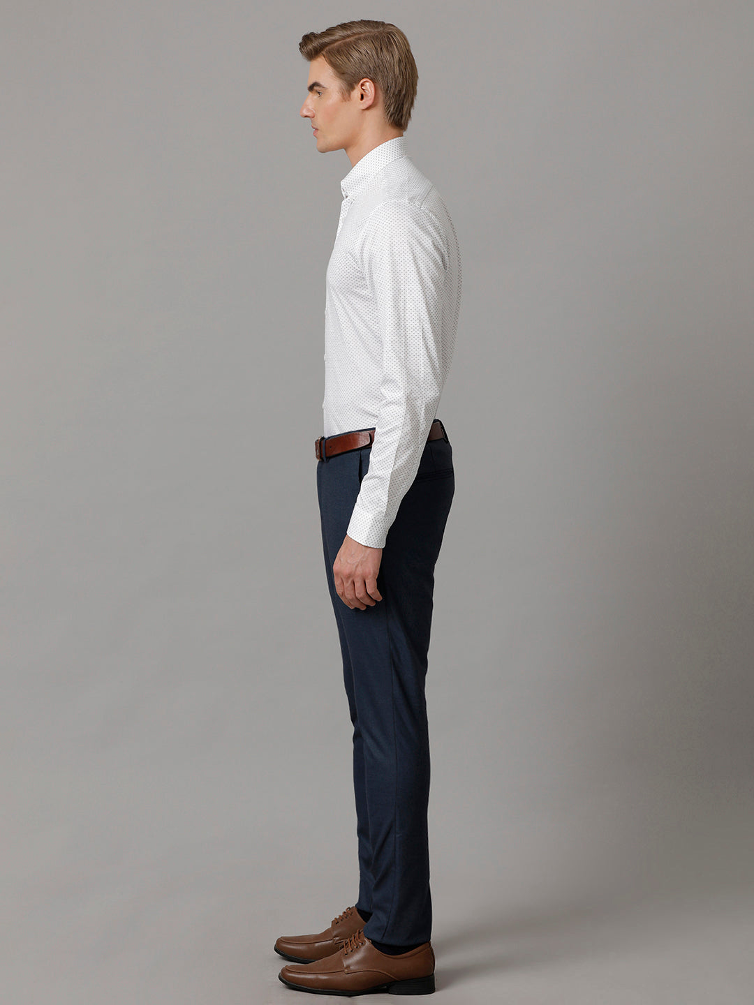 Aldeno Men Printed Formal White Shirt (NYLON)