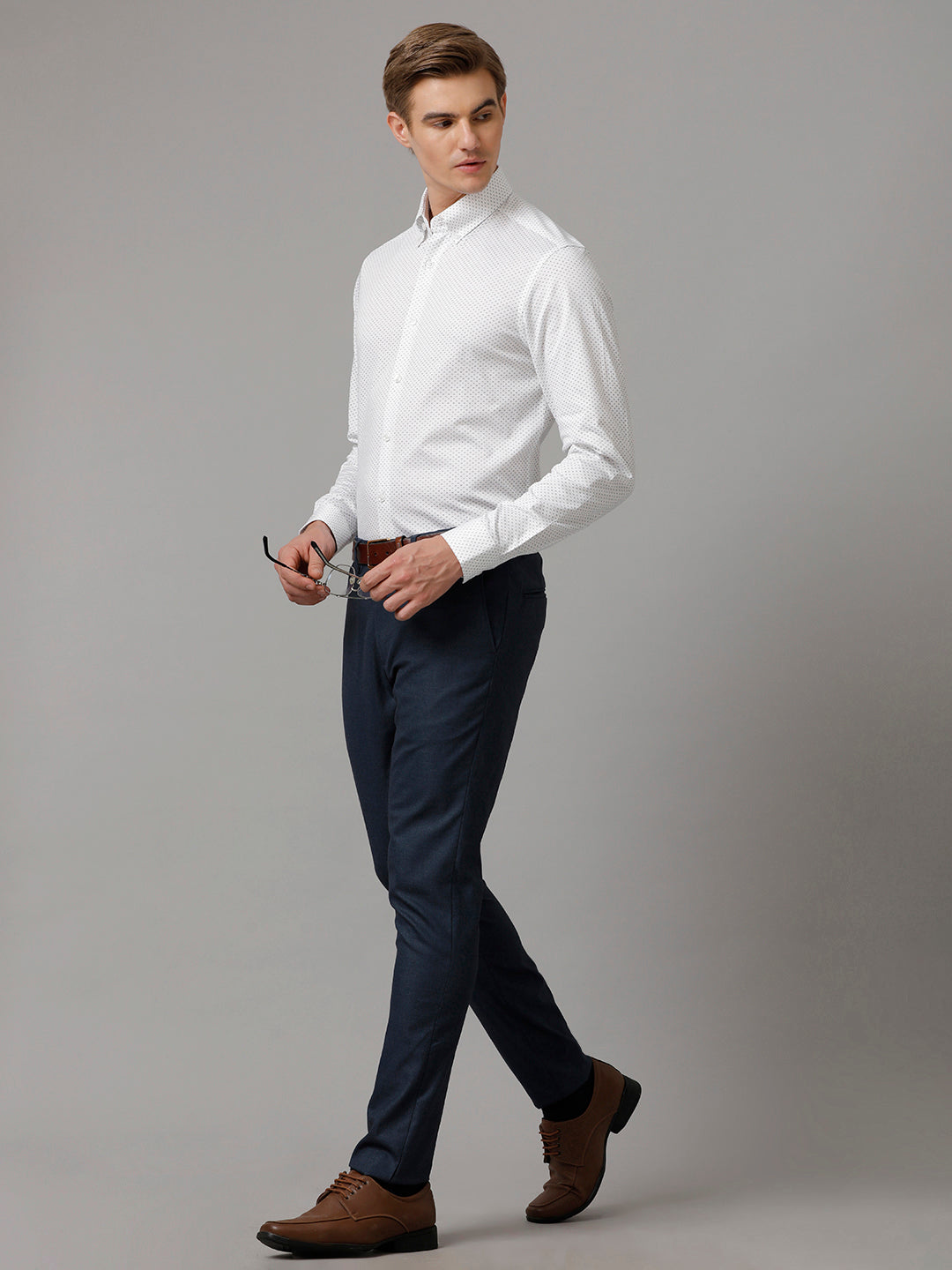 Aldeno Men Printed Formal White Shirt (NYLON)