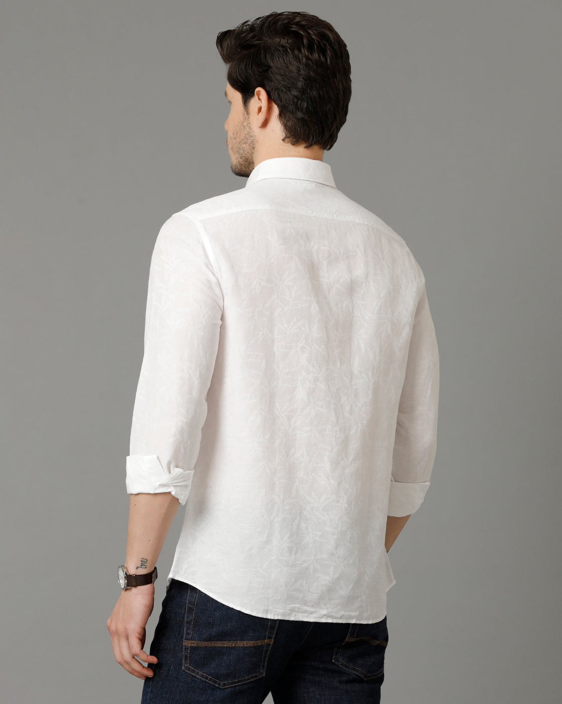 Aldeno Men Self Design Casual White Shirt (OSCAR)