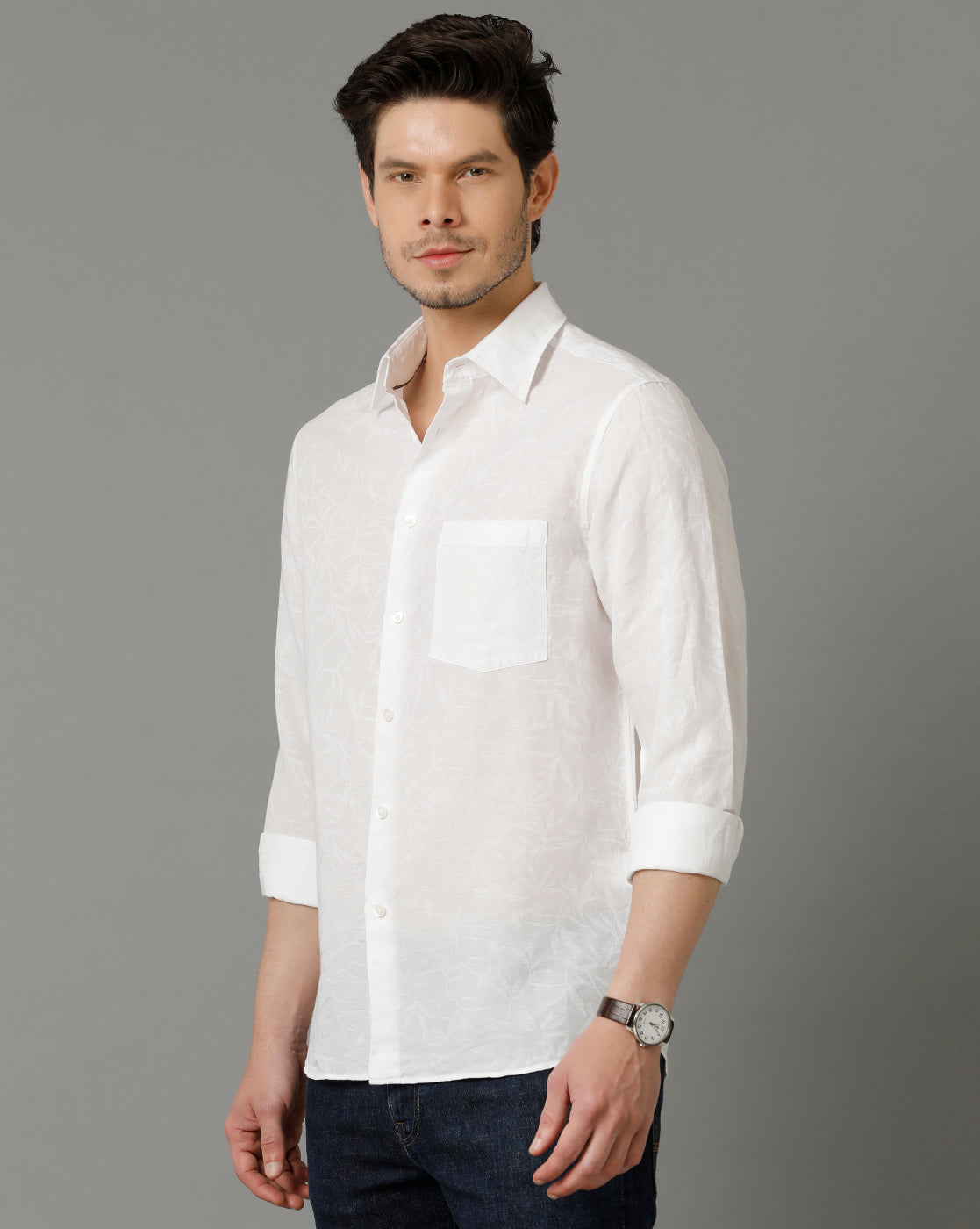 Aldeno Men Self Design Casual White Shirt (OSCAR)
