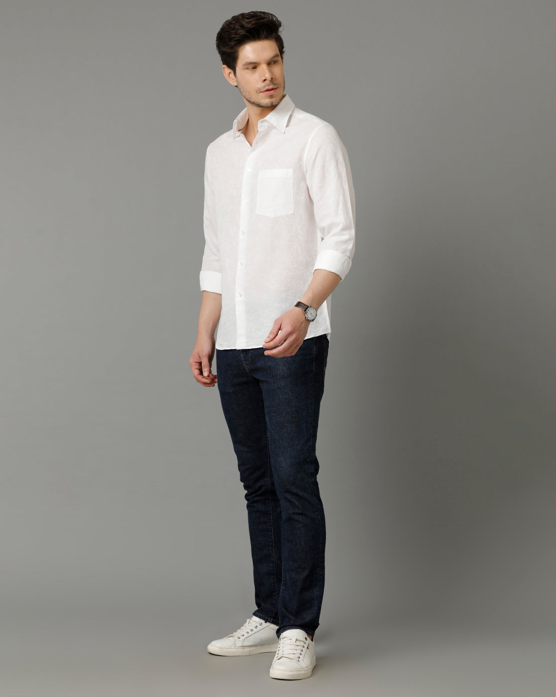 Aldeno Men Self Design Casual White Shirt (OSCAR)