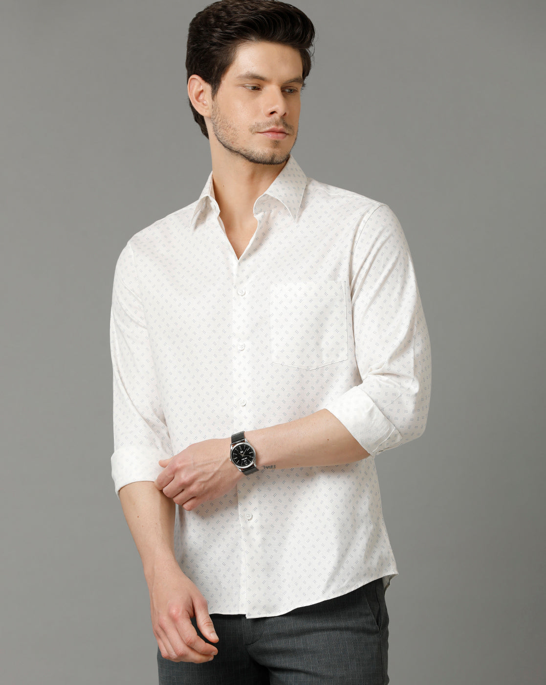 Aldeno Men Printed Formal White Shirt (RAVEN)