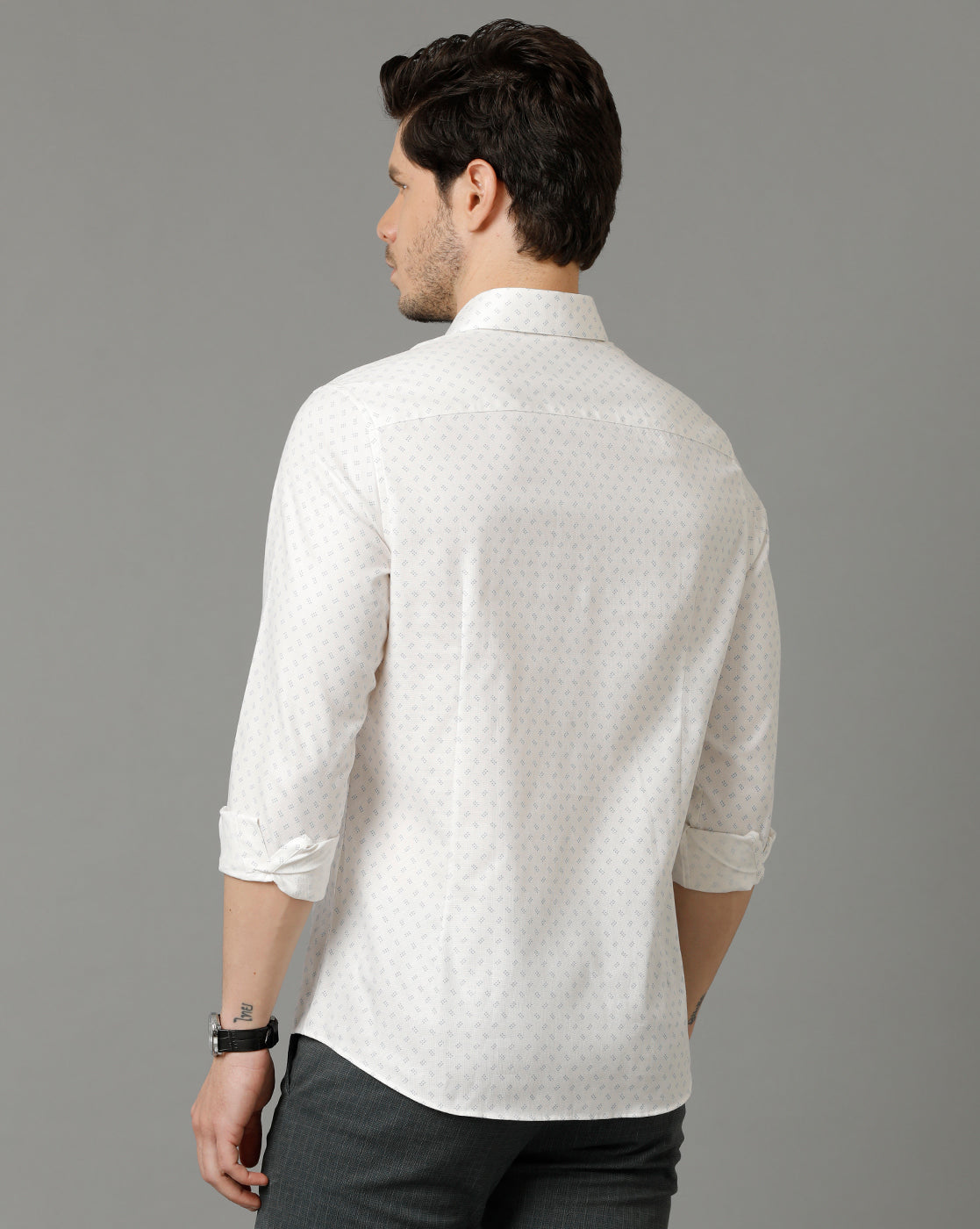 Aldeno Men Printed Formal White Shirt (RAVEN)