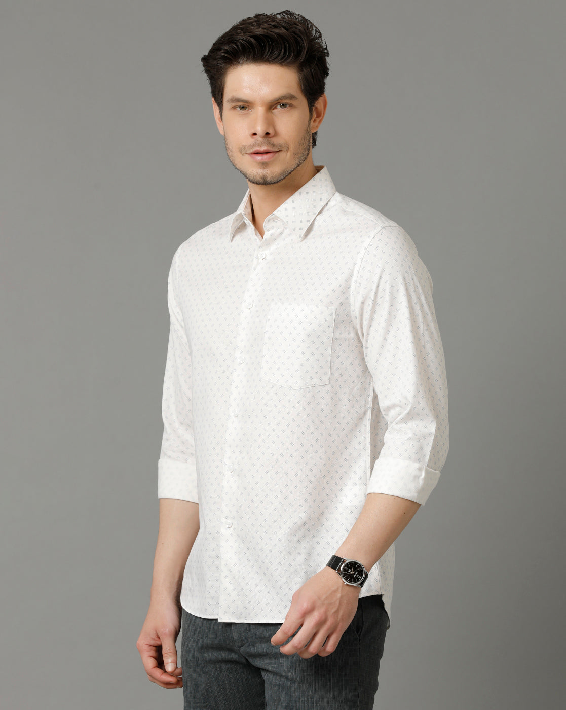 Aldeno Men Printed Formal White Shirt (RAVEN)