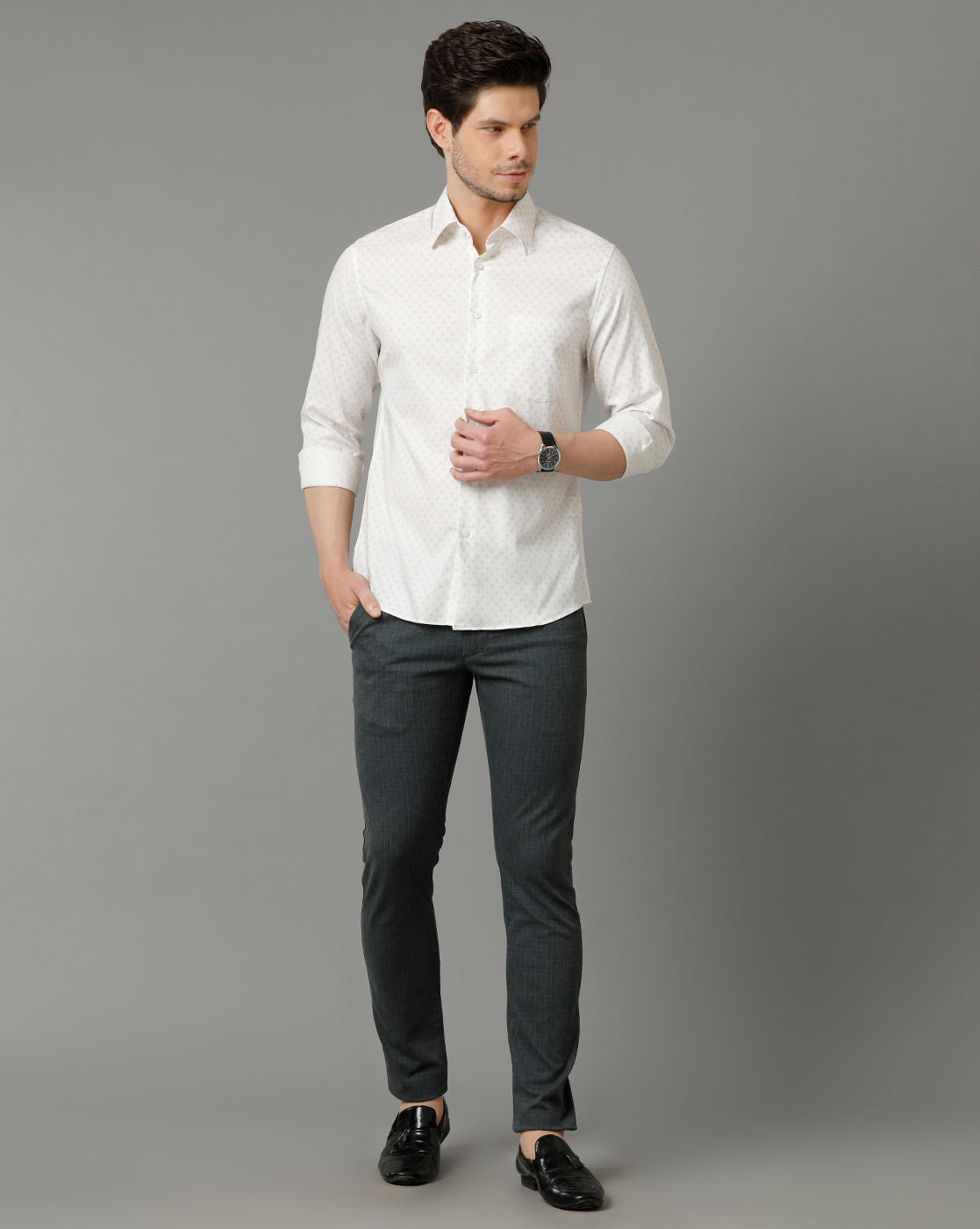 Aldeno Men Printed Formal White Shirt (RAVEN)