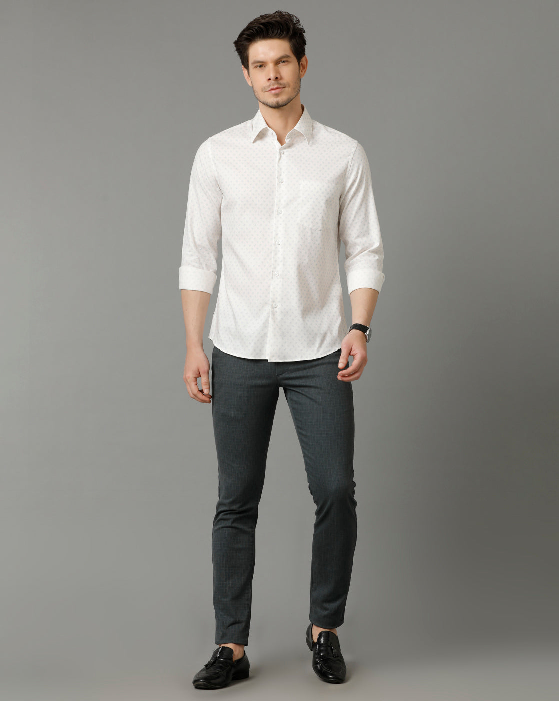 Aldeno Men Printed Formal White Shirt (RAVEN)
