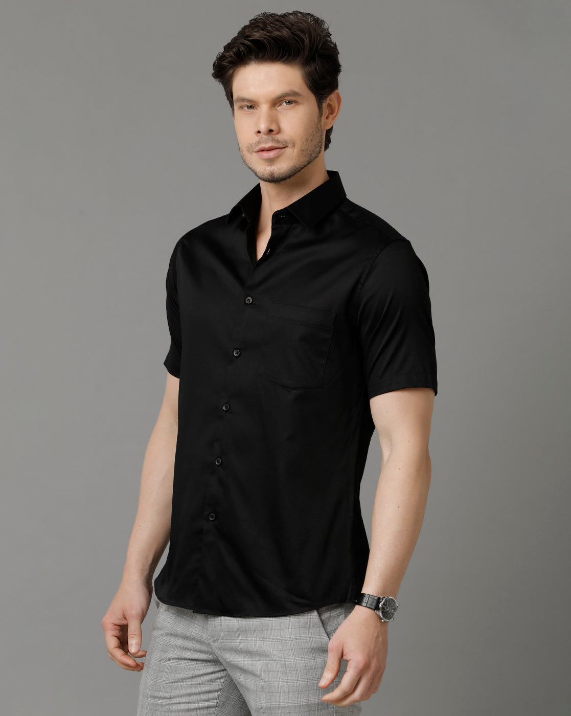 Aldeno Men Solid Formal Black Shirt (SABOK)