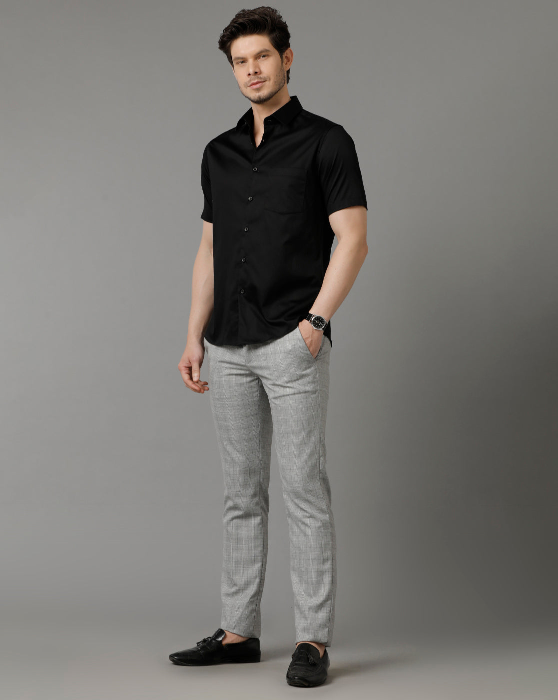 Aldeno Men Solid Formal Black Shirt (SABOK)