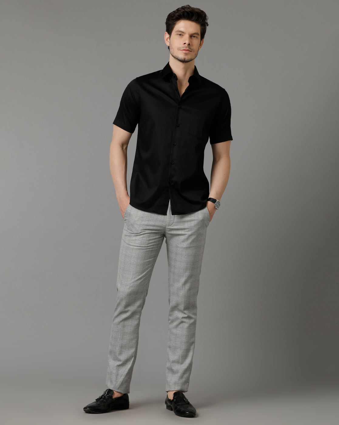 Aldeno Men Solid Formal Black Shirt (SABOK)
