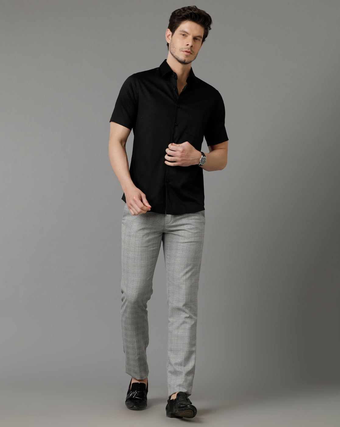 Aldeno Men Solid Formal Black Shirt (SABOK)