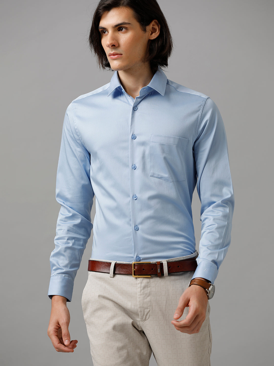 Aldeno Men Solid Formal Blue Shirt (SABUL)