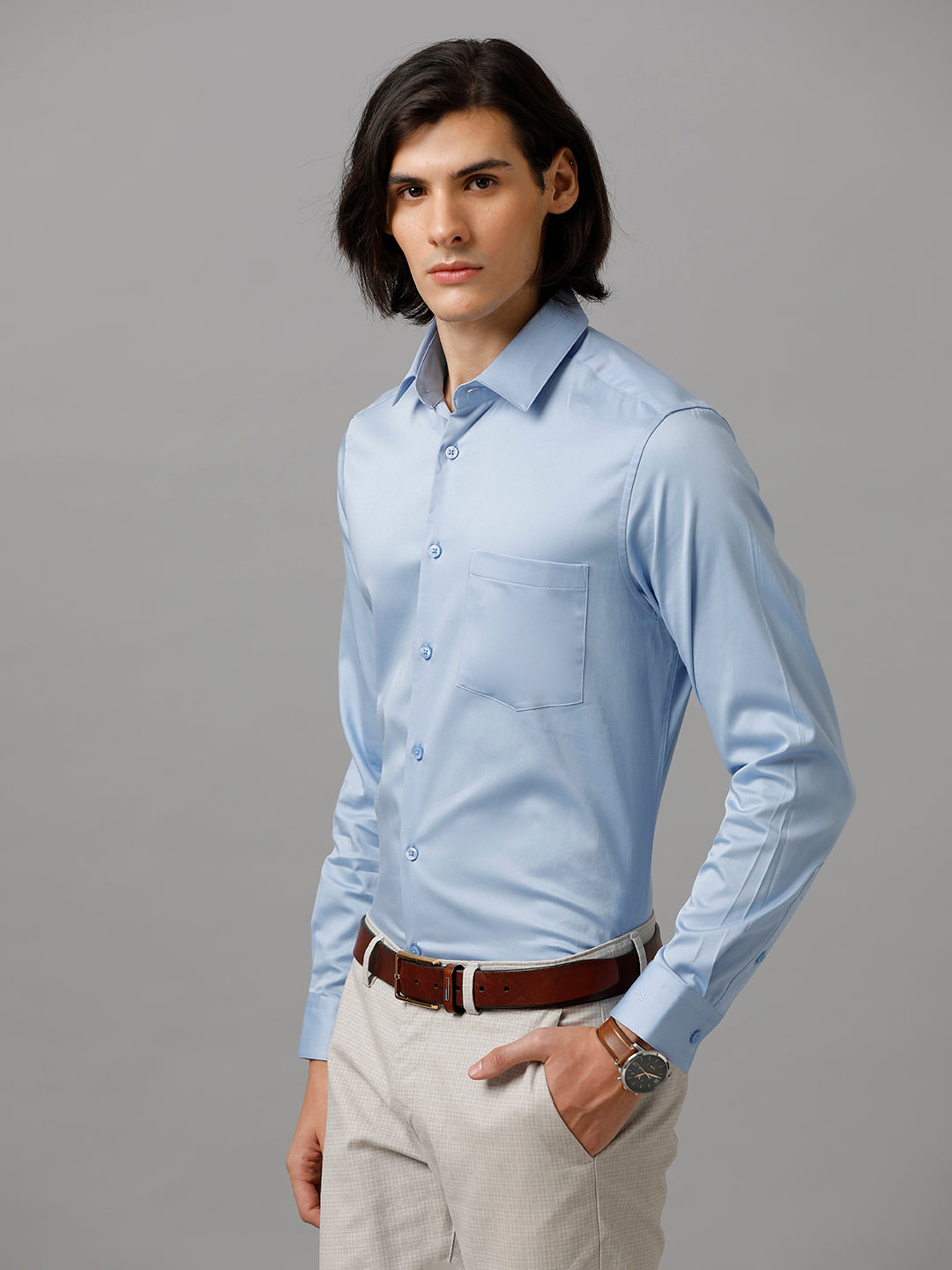 Aldeno Men Solid Formal Blue Shirt (SABUL)