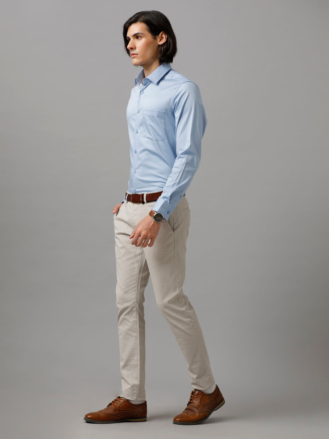 Aldeno Men Solid Formal Blue Shirt (SABUL)