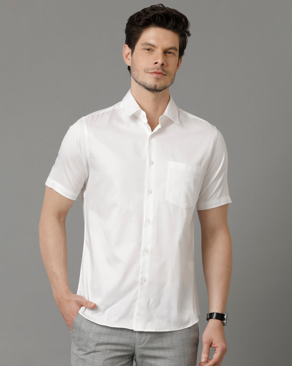 Aldeno Men Solid Formal White Shirt (SAIWT)