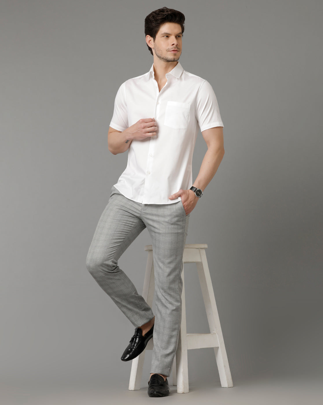 Aldeno Men Solid Formal White Shirt (SAIWT)