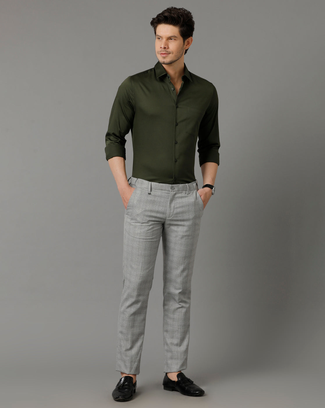 Aldeno Men Solid Formal Olive Shirt (SALOG)