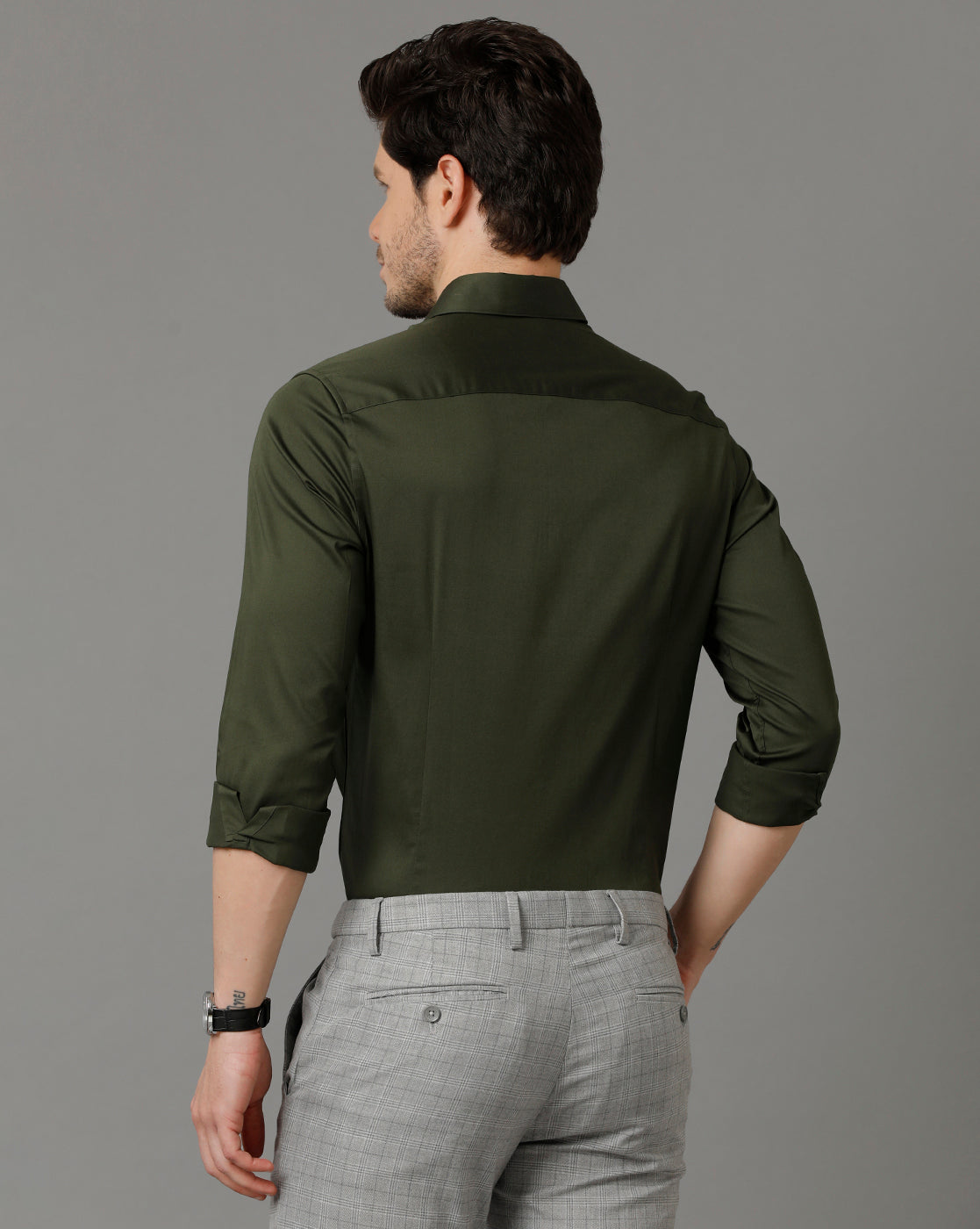 Aldeno Men Solid Formal Olive Shirt (SALOG)