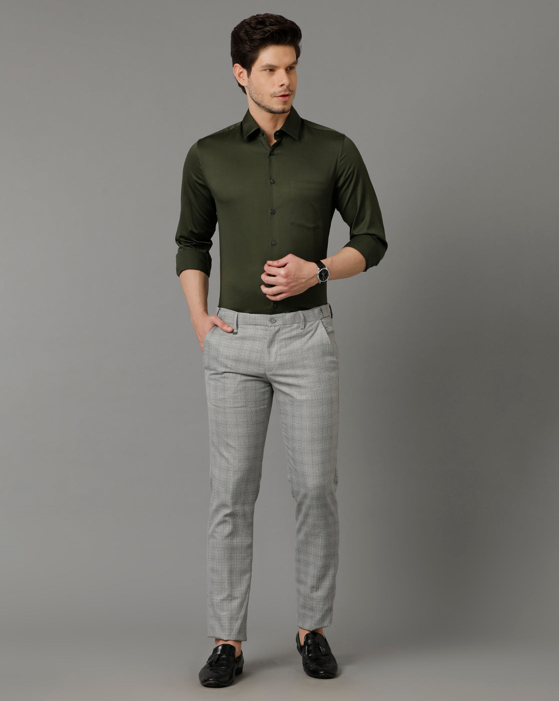 Aldeno Men Solid Formal Olive Shirt (SALOG)