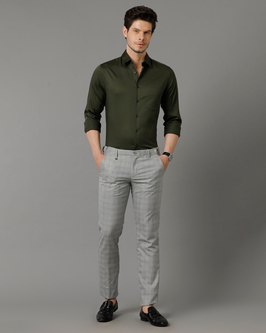 Aldeno Men Solid Formal Olive Shirt (SALOG)