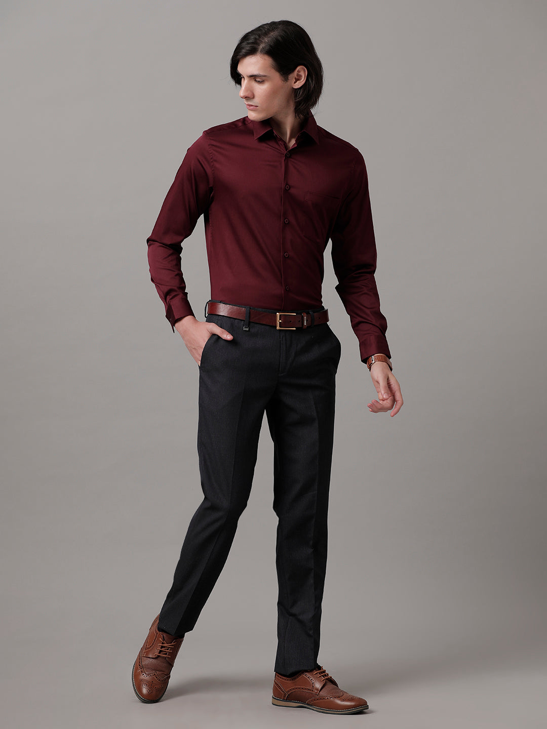 Aldeno Men Solid Formal Maroon Shirt (SAMOR)