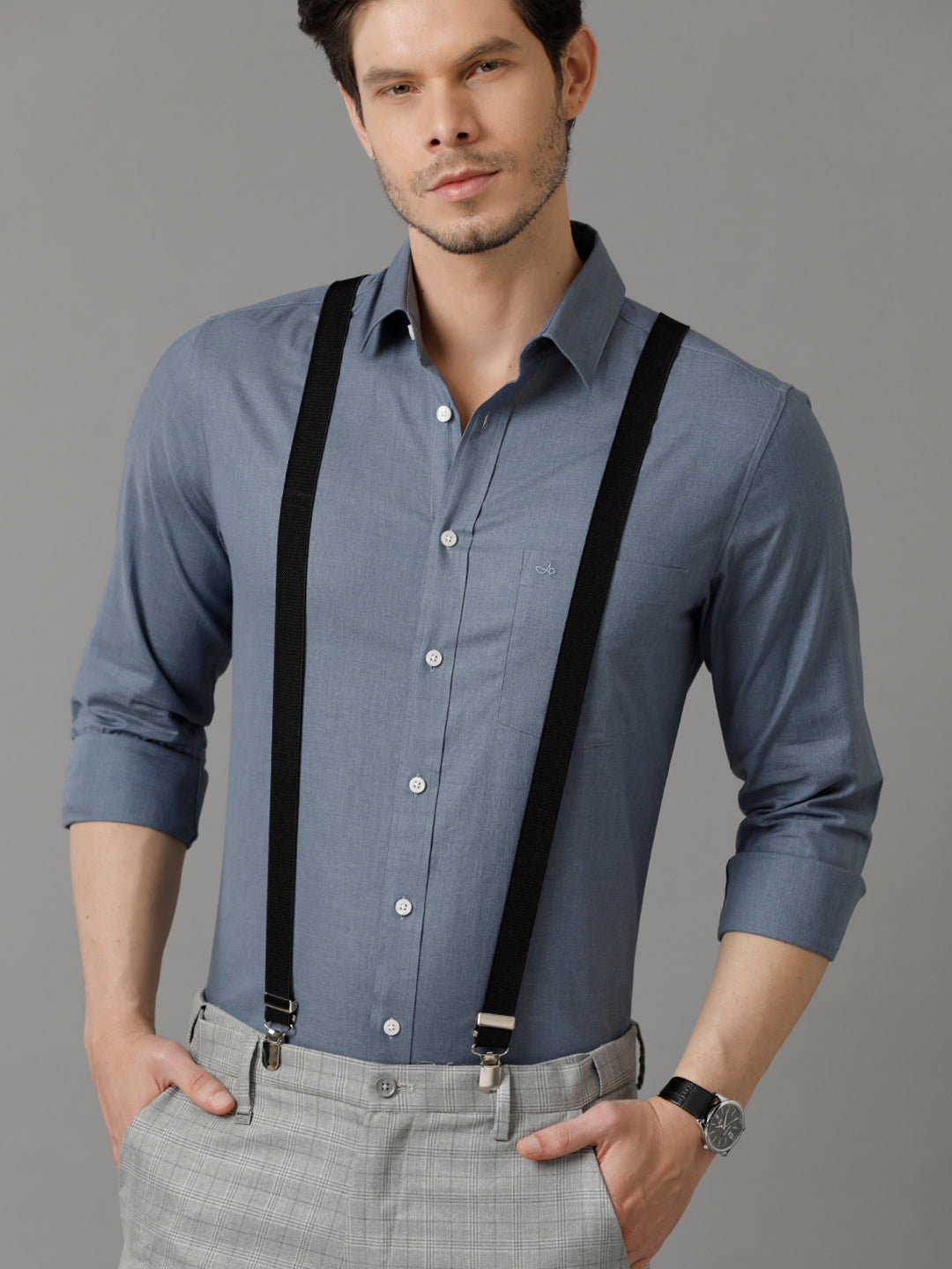 Aldeno Mens Slim Fit Solid Blue Formal Cotton Shirt (SCOTT)