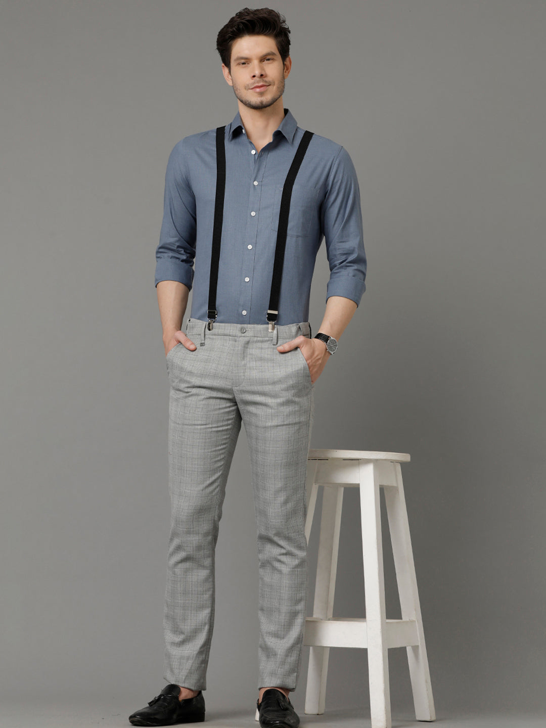 Aldeno Mens Slim Fit Solid Blue Formal Cotton Shirt (SCOTT)
