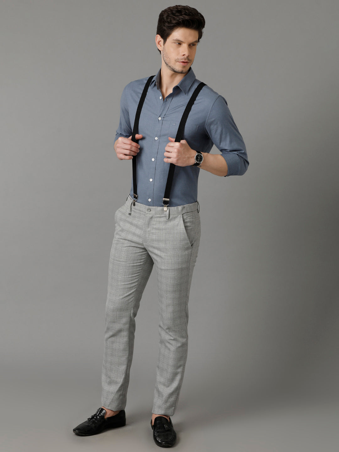 Aldeno Mens Slim Fit Solid Blue Formal Cotton Shirt (SCOTT)