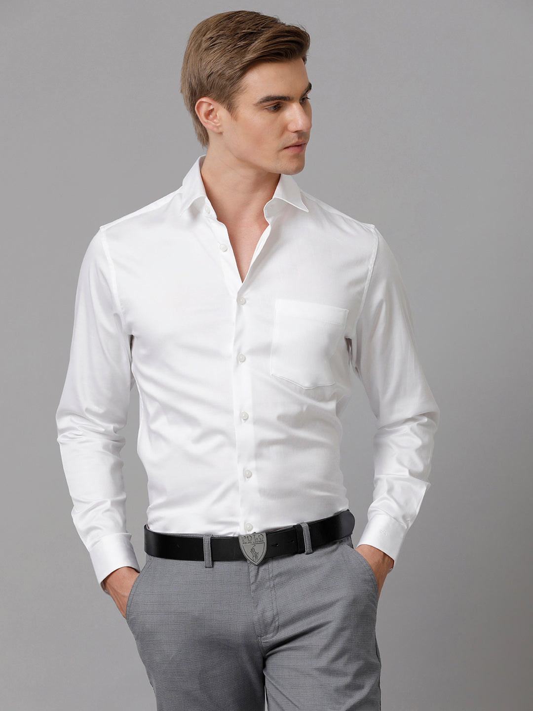 Aldeno Men Solid Formal White Shirt (SHAWN)