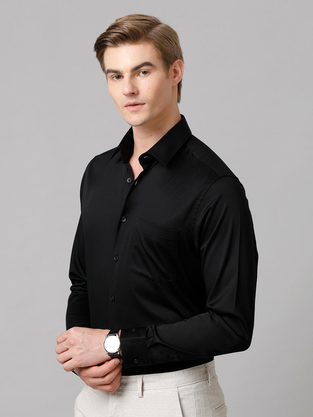 Aldeno Men Solid Formal Black Shirt (SLADE)