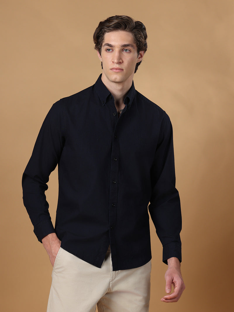 Navy Blue regular fit cotton casual shirt for men (BALTU)