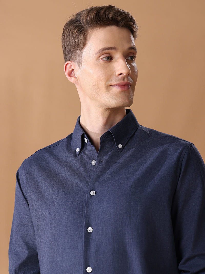 Navy Blue regular fit cotton casual shirt for men (CORDO)