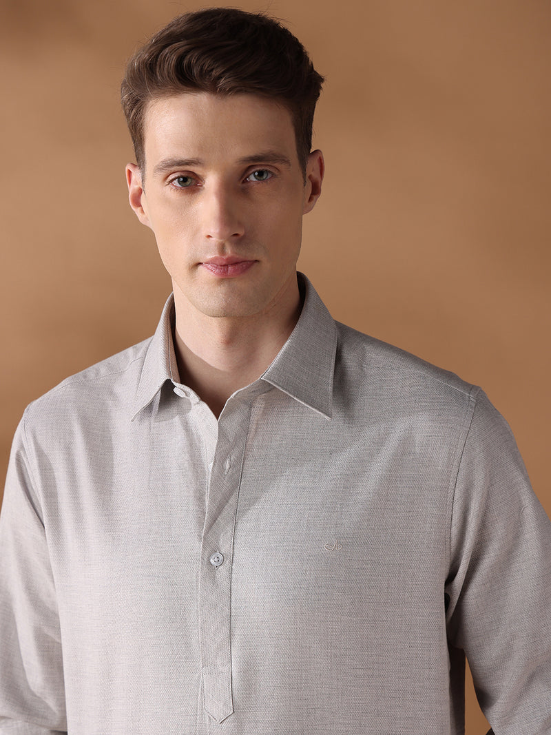 Grey regular fit cotton casual shirt for men (CAVOR)