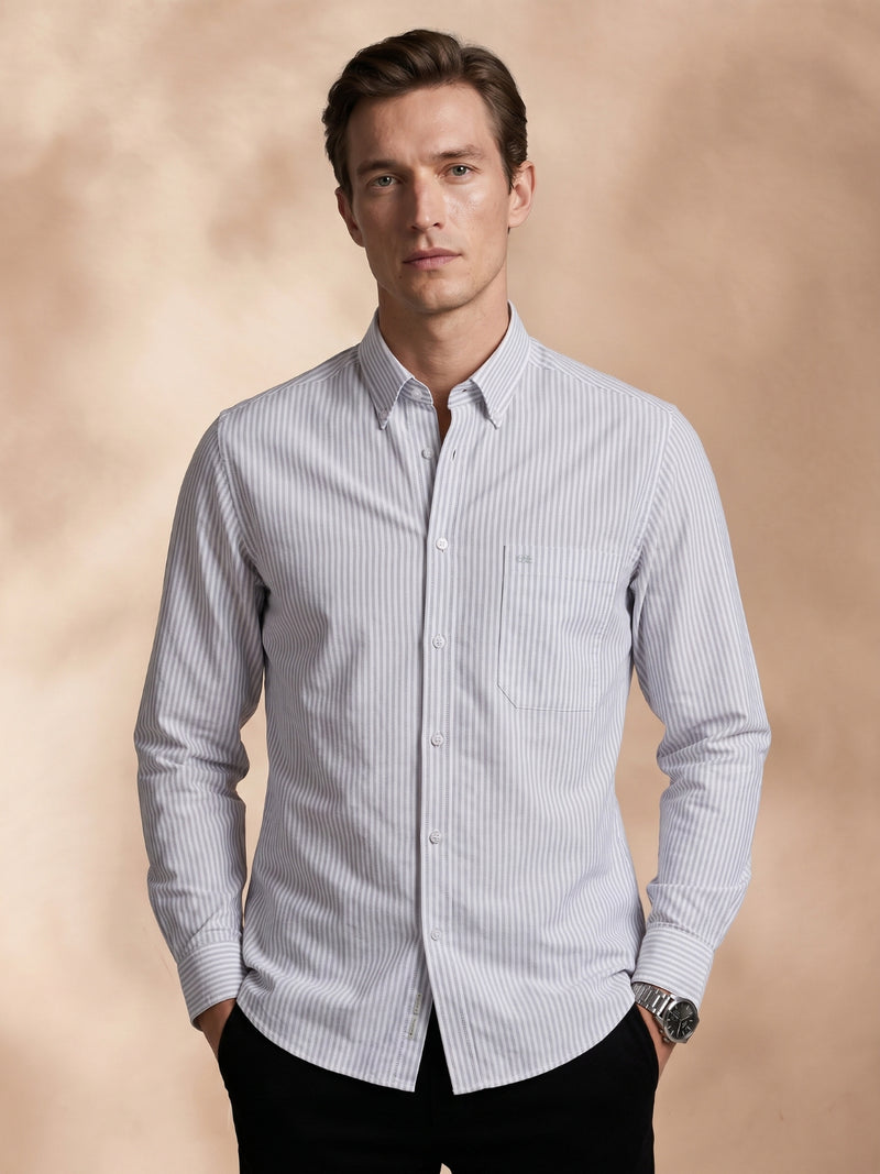 White regular fit cotton striped casual shirt for men (TARIX)