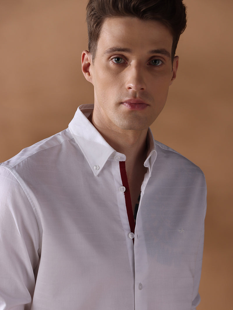 White regular fit cotton striped formal shirt for men (LOTH)