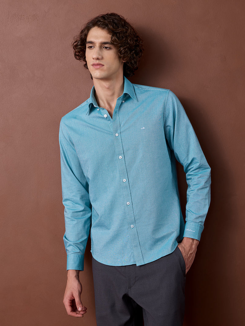 Teal Blue regular fit cotton casual shirt for men (CRANE)
