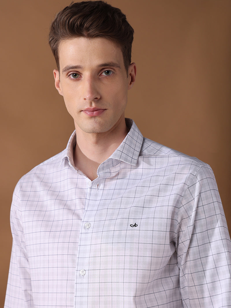 White regular fit cotton checked formal shirt for men (CINDA)